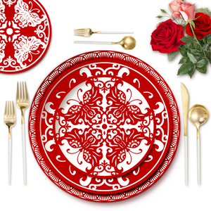 Assiettes de présentation de mariage rouges, assiettes de service blanches perlées, assiettes de dîner papillon pour restaurant, ensembles de vaisselle de luxe - Product Image 6