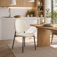 Chaise d'appoint de cuisine avec dossier matelassé et siège rembourré, pieds noirs, blanc crème, chaise de salle à manger moderne pour la maison