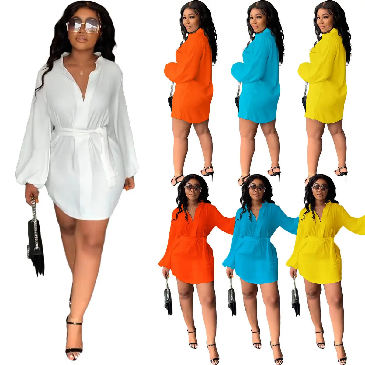 Wholesale Women's fashion Sexy Party Club Long Sleeve Clothes Casual Mini Dress
