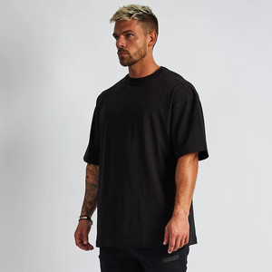 T-shirt en coton blanc surdimensionné pour homme, manches courtes, col rond, décontracté, couleur unie, jersey tricoté, design simple - Product Image 3