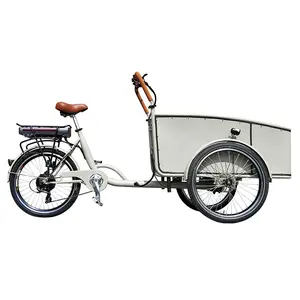 Front Loading Sepeda Kargo Elektrik Inggris untuk Keluarga, Kotak Aloi Aluminium 36V 250W Van Cargo Roda Tiga dengan Rem Cakram Hidrolik