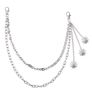 โซ่คล้องกางเกงแบบสองชั้น ลายใยแมงมุม จี้เงินทิเบต โซ่คาดเอวสำหรับทุกเพศ สไตล์ฮิปฮอป เครื่องประดับลำลอง - Product Image 5