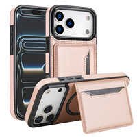 Étui de téléphone en cuir PU pour iPhone 18 Pro avec fente pour cartes, coque arrière magnétique de luxe avec charge sans fil