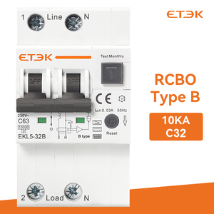 ETEK タイプB RCBO <span class=keywords><strong>2P</strong></span> 32A/40A/63A 30mA トリッピングカーブC 1P+N RCBO漏電遮断器 電流漏れ保護機能付き モデルEKL5-63B - Product Image 2