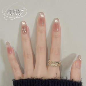 30 piezas de uñas portátiles de gama alta hechas a mano 3D Rhinestone Cat Eye Sweet Cool Pure Desire Style puntas de uñas desmontables - Product Image 2