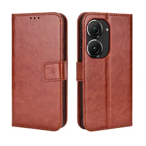 PU Soft Flexible Hybrid Bumper Magnetic Card Slots Cover Crazy Horse Pattern Leather Phone Case For ASUS Zenfone 9T Pro 5G