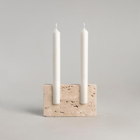 Porte-bougies en pierre naturelle, 12x8x3cm, style nordique, personnalisé, en marbre, travertin, Beige, rouge