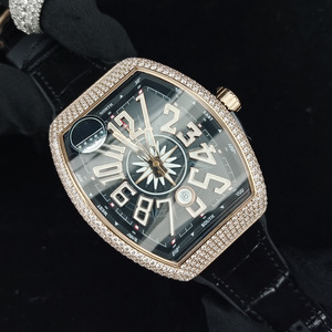Montre automatique de sport pour homme, design de luxe, dernier cri, cadran carré, diamants, montre de mode pour affaires, bracelet en cuir, aiguilles en acier inoxydable - Product Image 2