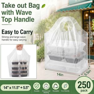 Bolsas de plástico transparente para llevar, 14x11.5+5.5 pulgadas, resistentes, con asa superior ondulada y fuelles laterales, para panadería, comercio minorista y regalos. - Product Image 3