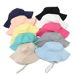 Nouveau chapeau bob enfant uni coupe-vent avec cordon, respirant, protection solaire, pliable, pour l'été - Product Image 1