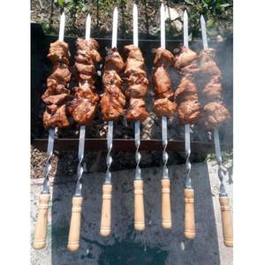 55cm Stainless Steel BBQ <strong>Skewers</strong> Wooden Handle BBQ Fork Shish Kebab Barbecue Grill Long Flat Meat <strong>Skewers</strong> - Product Image 6