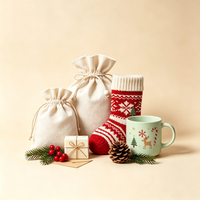 Chaussette de Noël en tricot, motif flocon de neige rouge, sac cadeau de Noël pour cheminée, décoration de fête familiale, emballage cadeau de vacances
