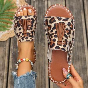 Sandales compensées bohèmes ethniques imprimées à pampilles pour femmes, à bout ouvert, style plateforme, pour la plage - Product Image 5
