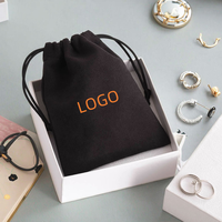 Pochette à bijoux en daim noir de haute qualité, personnalisable en couleur et taille, avec cordon de serrage, impression de logo, emballage cadeau, organisateur pour colliers/boucles d'oreilles