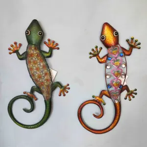 มือวาดตกแต่งบ้านโลหะ Gecko Wall Art สวนตกแต่ง Lizard แขวน Wall Art