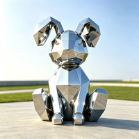 Sculpture d'animal moderne en acier inoxydable à facettes géométriques, statue métallique personnalisée à faible polyvalence pour l'art public extérieur