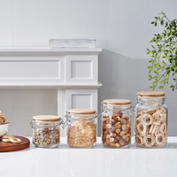 Bouteille en verre à large ouverture personnalisée de 500 ml, 750 ml, 1 L, 1,5 L avec couvercles en bois, récipient en verre pour aliments, bocaux de conservation en verre avec couvercle à clip