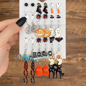 Punk mode noir araignée boucles d'oreilles ensemble pour femmes filles hommes Hip Hop Halloween Festival crâne boucle d'oreille bijoux de noël cadeau - Product Image 1