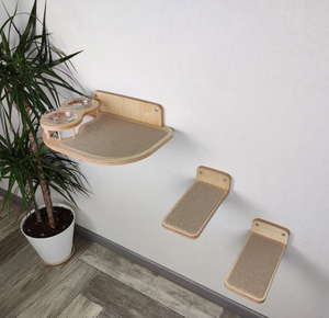 Estante para gatos de pared de madera con comedero para gatos de pared de 2 escalones - Product Image 2