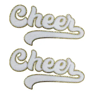 Özel toptan giyim havlu nakış glitter cheer büyük şönil mektuplar logo demir On yamalar için giysi hoodies