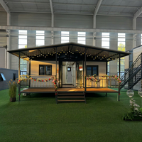 Villa Modular Prefabricada con Terraza de Madera, Cabaña Moderna para Jardín y Apartamento Pequeño para Huéspedes