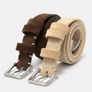 Fashion Cow Suede Leather Waist Belt Lady Dress Leather Belt Pin Buckle Lace Edged Braided Suede Full Leather Belts for Women