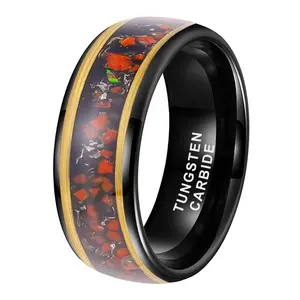 Coolstyle Jewelry Wholesale 8mm Black Tungsten Rings for Men Women Meteorite Opal Red Turquoise Inlay Engagement Wedding Band