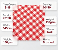 Tissu sergé 18S en flanelle mélangée teinte en fil, à carreaux rouges et blancs, brossé simple face, 150 GSM, largeur 145 cm, pour chemises, robes et usage domestique