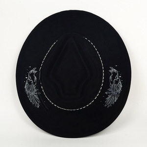 Topi Koboi Suede Bertepi Lebar Dengan Motif Burung Gagak, Topi Fedora Retro Barat, Tali Serut Dapat Disesuaikan, Topi Cowgirl Vintage Boho - Product Image 2