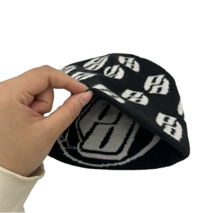 Chapeau d'hiver en jacquard de haute qualité OEM, logo personnalisé, bonnet imprimé sur toute la surface, toque unisexe - Product Image 1