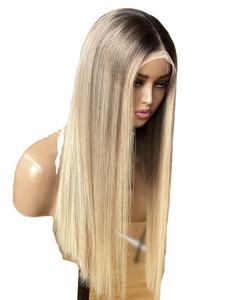 Perruque en dentelle frontale blonde en cheveux humains vierges européens en gros, densité 180%, bonnet transparent, sans colle, lisse, pour femmes - Product Image 2