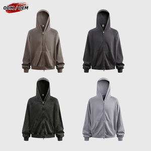 Sweat à capuche zippé 100 % coton 480 GSM épais, coupe oversize, manches raglan, style vintage streetwear - Product Image 3