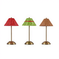 Lampe de table tactile sans fil portable à LED rechargeable en rotin synthétique, faite à la main, à intensité variable, lampe de chevet