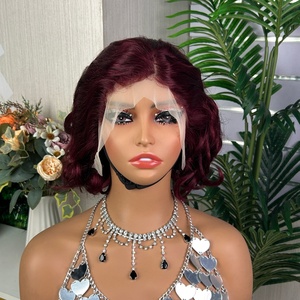 13*4 Frontal <b>Short</b> Bouncy <b>Wigs</b> for Burgundy Women 13x4 Burgundy Human Hair Lace Frontal - Product Image 4