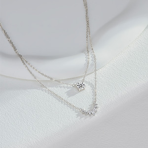 Collana a Doppio Strato in Argento Sterling 925 con Pendente in Zirconia Cubica per Donna, Gioielli alla Moda, Vendita all'Ingrosso - Product Image 4