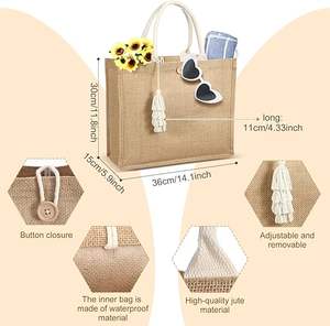 High Quality Handbag Natural Jute Tote <b>Bag</b> with Handle Large Capacity Environmental protection Shopping Full-color Printing - Product Image 2