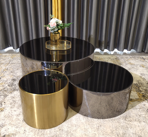 Vendite calde Creative in vetro Top tavolino da caffè lucido oro opaco struttura in acciaio inox legno centro in marmo tre dimensioni disponibili - Product Image 4