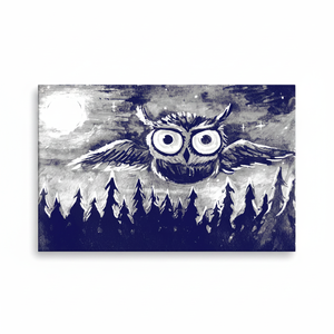 <b>Navy</b> Blue Owl Canvas Art: Pine Tree Landscape, Modern Glass Print,<b>WRAPPED</b> CANVAS - Product Image 2
