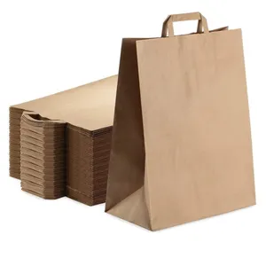 Bolsa de papel Kraft reciclable, bolsa portátil creativa para envolver regalos de cumpleaños, bolsas de papel Kraft con asas