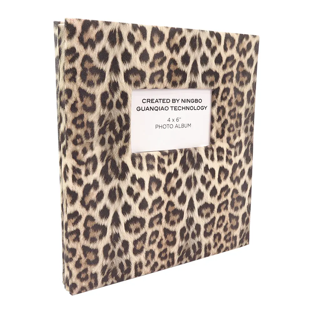 500 foto Album fotografico 4x6 "copertina in pelle PU con finestra Slip in Post Bound Leopard design