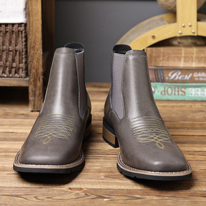 Bottines Chelsea grises, couleur unie, talon plat, talons épais, semelle adhésive, bottes de mode pour hommes, taille 38-48 - Product Image 5