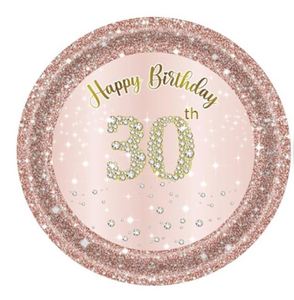 Assiettes jetables en papier aluminium de 9 pouces à bords festonnés modernes, rose et or, thème « Joyeux 30 ans », vente chaude directe usine, OEM - Product Image 3