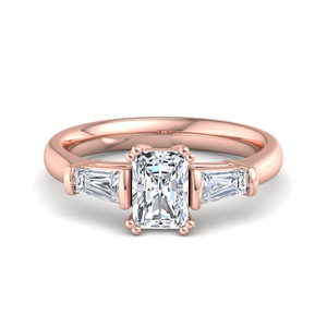Modern Three Stone <b>Ring</b> Solid 18K White Gold IGI Certified Radiant Cut Lab Grown Diamond Accented by Straight Baguettes Unisex - Product Image 6