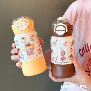 Honglixin Children's Water <b>Bottle</b> With Straw Double Drinking Plastic Leak Proof Large Capacity Outdoor Use Back To School - Product Image 5
