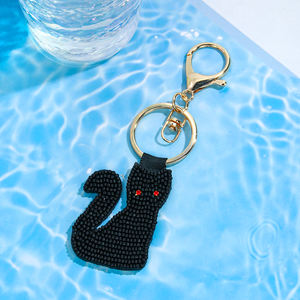 Porte-clés Sac à Main Populaire <span class=keywords><strong>Chat</strong></span> Noir Perles Texturées Matériaux DIY Design Citrouille Trousse de Toilette Sac Fourre-tout Porte-clés - Product Image 4