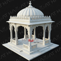 Pavillon de jardin de style ferme indien traditionnel en marbre, artisanal, écologique, avec piliers ornés, pour cour de lac de luxe