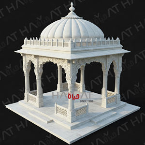 Pavillon de jardin en marbre indien traditionnel, design ferme, pavillon en pierre artisanal, piliers ornés, luxe, hôtel, villa, parc - Product Image 5