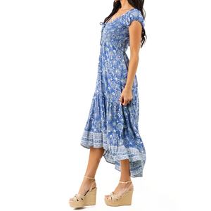 Vestido Midi Estampado Floral Estilo Boho, Vestido Casual de Verano para Mujer con Mangas Cortas y Dobladillo Asimétrico - Product Image 2