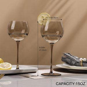 Juego de 6 Copas de Vino Gris Ahumado en Forma de Globo, Copas de Vino Ámbar Sopladas a Mano, Cristal sin Plomo, Copas de Vino Tinto Vintage - Product Image 3