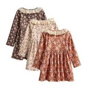 Robe Fille Imprimé Fleuri Manches Longues Polaire Douce Noël Hiver Maternelle Élégante Couleurs Assorties - Product Image 2